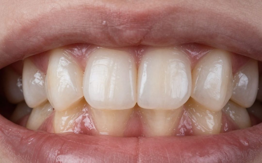 Close-up of a tooth with a porcelain inlay restoration.