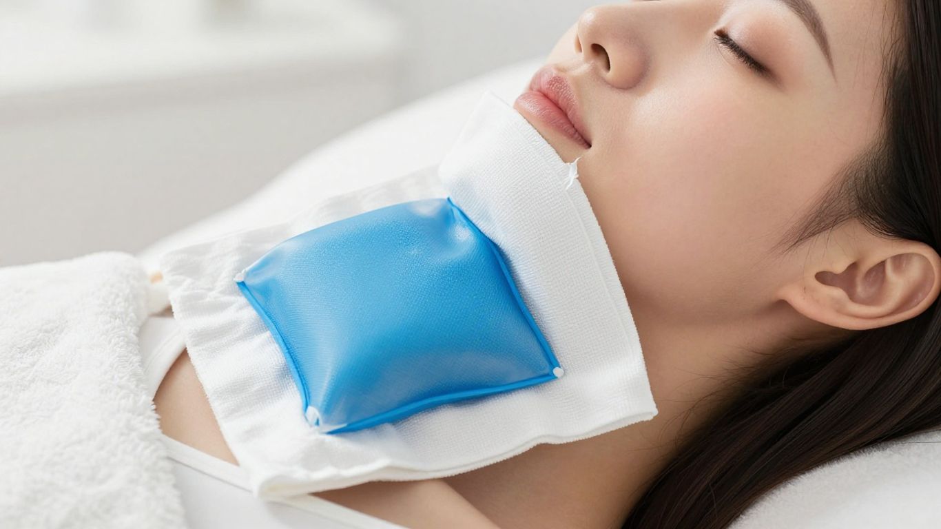 Ice pack applied to jaw for swelling reduction