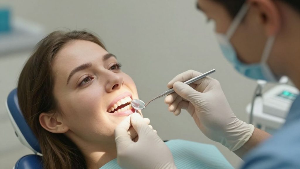 Dentist checking a patient dental bridge