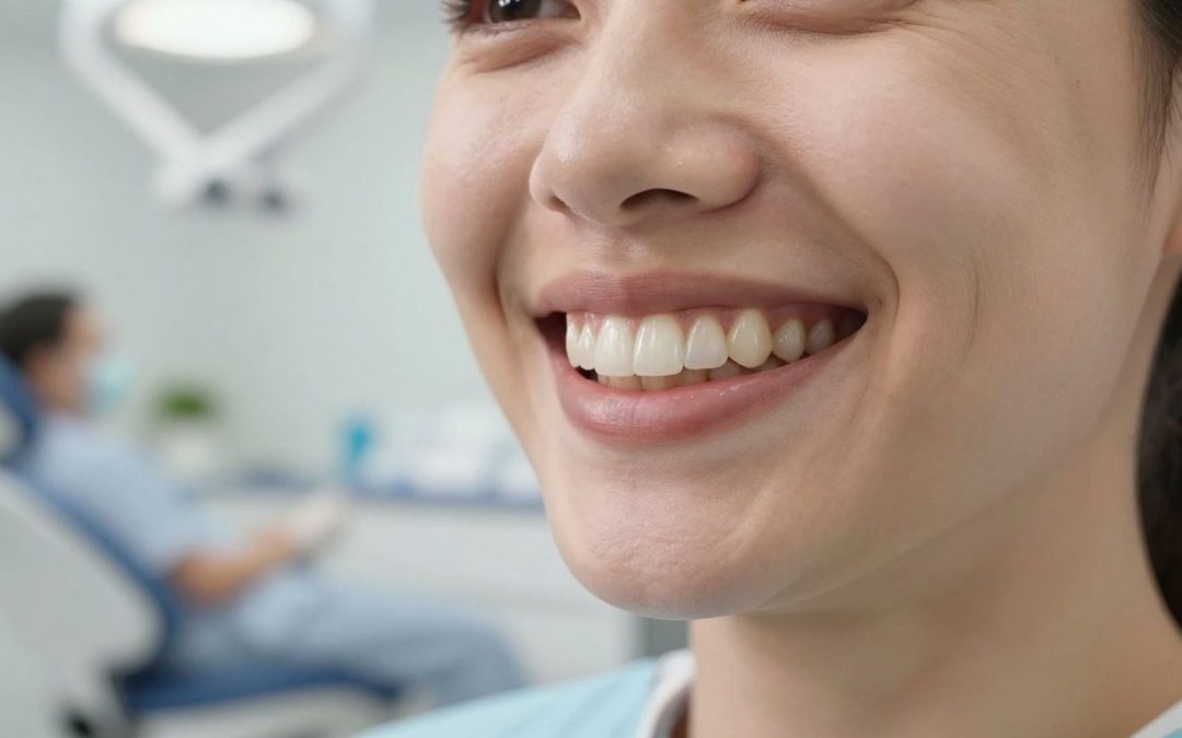 Smiling woman with natural-looking teeth in a dental clinic, illustrating what dental bridges are for teeth